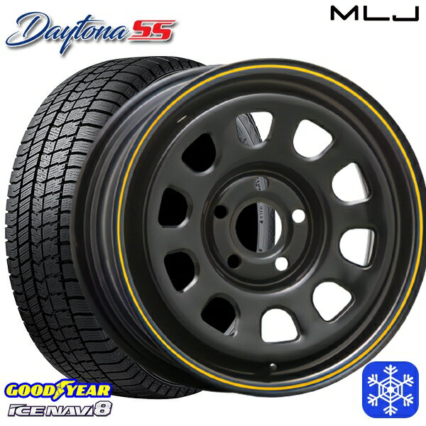 195/65R15 ルノーカングーKW系 2024〜2025年製 グッドイヤー アイスナビ8 NAVI8 MLJ デイトナSS ブラック(イエローライン) 15インチ 6.0J 5H108 +30 新品 スタッドレス1台分4本セット