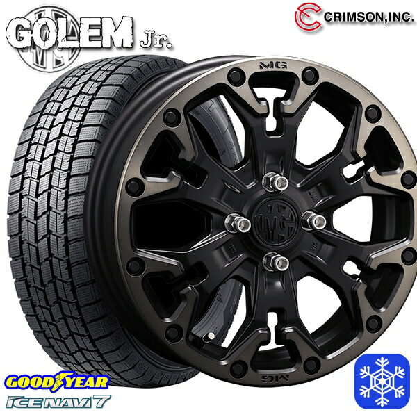 155/65R14 N-BOX タント 2022〜2023年製 グッドイヤー アイスナビ7 クリムソン MG ゴーレムJr. マットブラッククリア 14インチ 4.5J 4H100 スタッドレスタイヤホイール4本セット