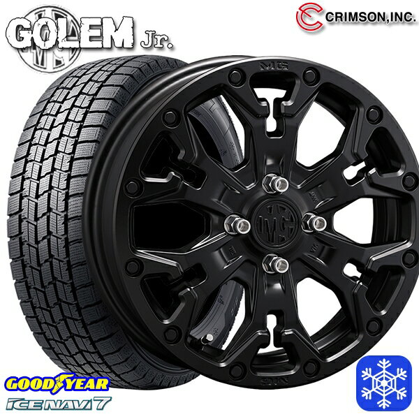 155/65R14 N-BOX タント 2022〜2023年製 グッドイヤー アイスナビ7 クリムソン MG ゴーレムJr. マットブラック 14インチ 4.5J 4H100 スタッドレスタイヤホイール4本セット