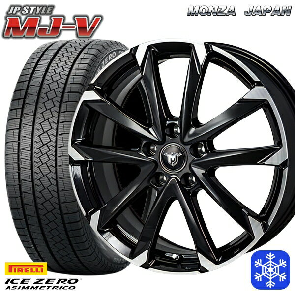 195/65R15 30/50プリウス インプレッサ 2022〜2023年製 ピレリ アイスゼロアシンメトリコ MONZA JPスタイル MJ-V ブラックメタリック/ポリッシュ 15インチ 6.0J 5H100 スタッドレスタイヤホイール4本セット