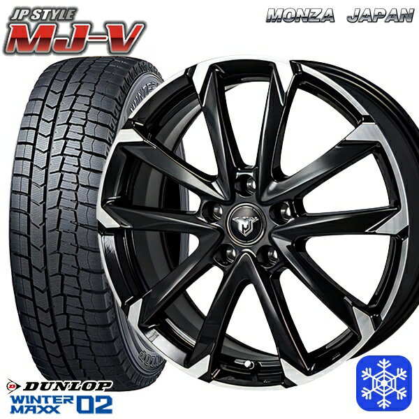 225/45R18 95T クラウン レヴォーグ 2023年製 ダンロップ ウィンターマックス WM02 ■ MONZA JPスタイル MJ-V ブラックメタリック/ポリッシュ 18インチ7.5J 5H114.3 スタッドレスタイヤホイール4本セット