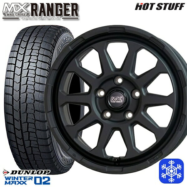 215/60R16 99T ヤリスクロス ヴェゼル 2025年製 ダンロップ ウィンターマックス WM02 ■ HotStuff マッドクロス レンジャー マットブラック 16インチ 7.0J 5H114.3 新品 スタッドレス1台分4本セット