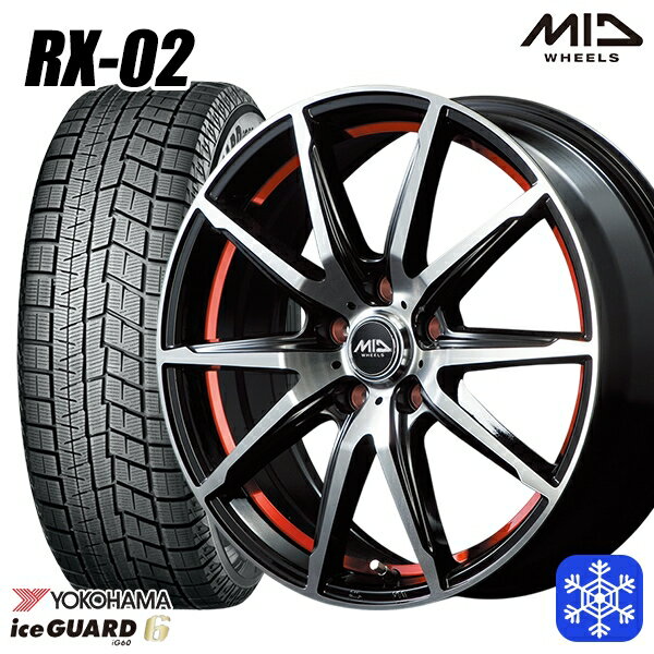 215/60R16 ヤリスクロス ヴェゼル 2021年製 ヨコハマ アイスガード IG60 MID シュナイダー RX-02 RED 16インチ 6.5J 5H114.3 スタッドレスタイヤホイール4本セット