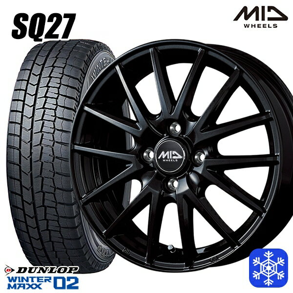 155/65R13 モコ ルークス 2023年製 ダンロップ ウィンターマックス WM02 MID シュナイダー SQ27 ブラック 13インチ 4.0J 4H100 スタッドレスタイヤホイール4本セット