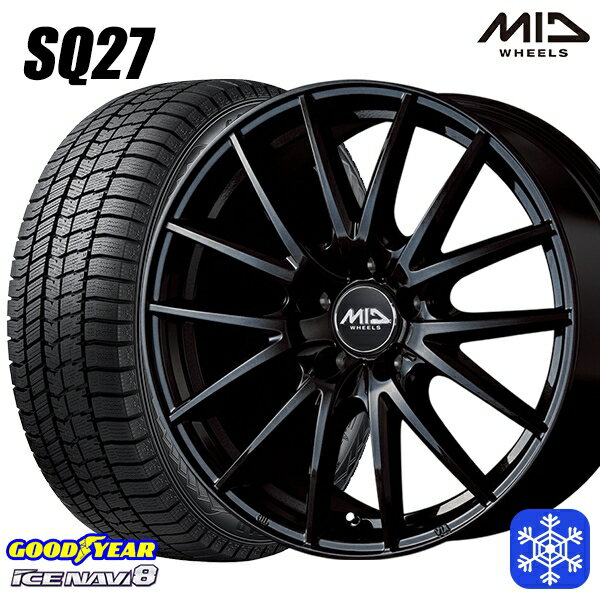 【取付対象】215/45R18 キックス マツダ3 2022〜2023年製 グッドイヤー アイスナビ8 MID シュナイダー SQ27 ブラック 18インチ 7.0J 5穴 114.3 スタッドレスタイヤホイール4本セット 送料無料