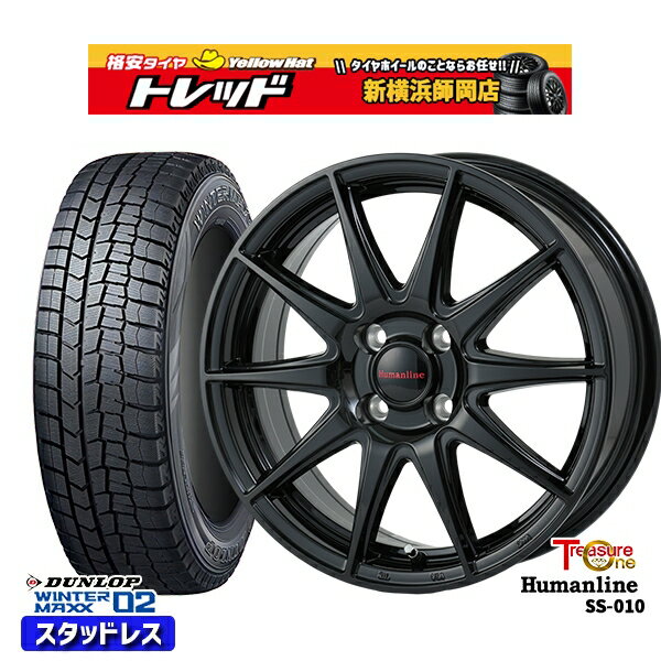 155/65R13 モコ ルークス 2023年製 ダンロップ ウィンターマックス WM02 トレジャーワン ヒューマンライン SS010 ブラック 13インチ 4.0J 4H100 スタッドレスタイヤホイール4本セット