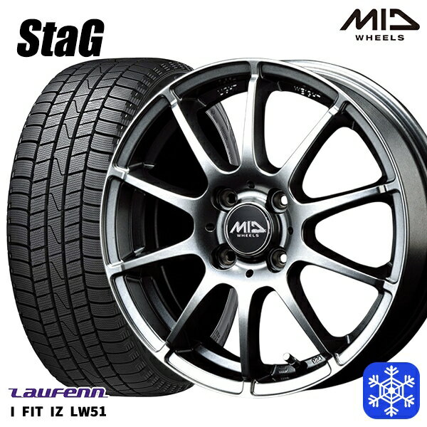 185/55R15 ノート マーチ デミオ 2022年製 ラウフェン LW51 MID シュナイダー スタッグ メタリックグレー 15インチ 5.5J 4H100 スタッドレスタイヤホイール4本セット