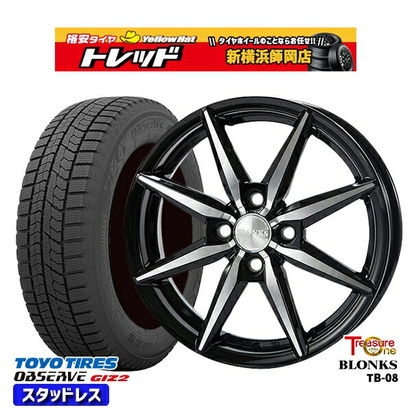 155/65R13 モコ ルークス 2022〜2023年製 トーヨー オブザーブ ギズ2 トレジャーワン ブロンクス TB08 ブラックポリッシュ 13インチ 4.0J 4H100 スタッドレスタイヤホイール4本セット