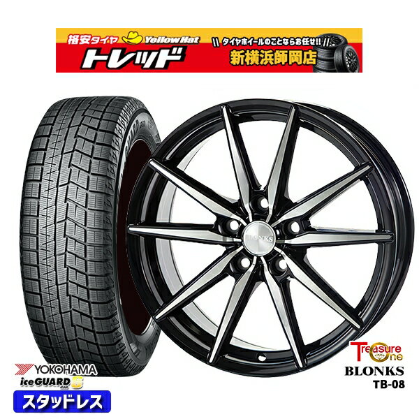 195/60R16 ウィッシュ イスト 2023年製 ヨコハマ アイスガード IG60 トレジャーワン ブロンクス TB08 ブラックポリッシュ 16インチ 6.5J 5H100 スタッドレスタイヤホイール4本セット