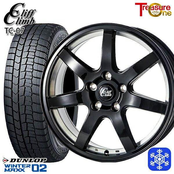 225/50R17 アテンザスポーツ エスティマ 2023年製 ダンロップ ウィンターマックス WM02 ■ トレジャーワン クリフクライム TC07 BK 17インチ 7.0J 5H114.3 新品 スタッドレス1台分4本セット