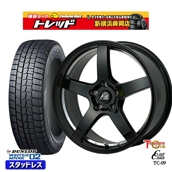 225/45R18 95T クラウン レヴォーグ 2023年製 ダンロップ ウィンターマックス WM02 ■ トレジャーワン クリフクライム TC09 BK 18インチ7.0J 5H114.3 スタッドレスタイヤホイール4本セット