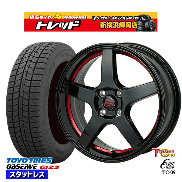 185/60R15 ヤリス ヴィッツ 2024〜2025年製 トーヨー オブザーブ ギズ3 トレジャーワン クリフクライム TC09 BK/レッド 15インチ 5.5J 4H100 新品 スタッドレス1台分4本セット