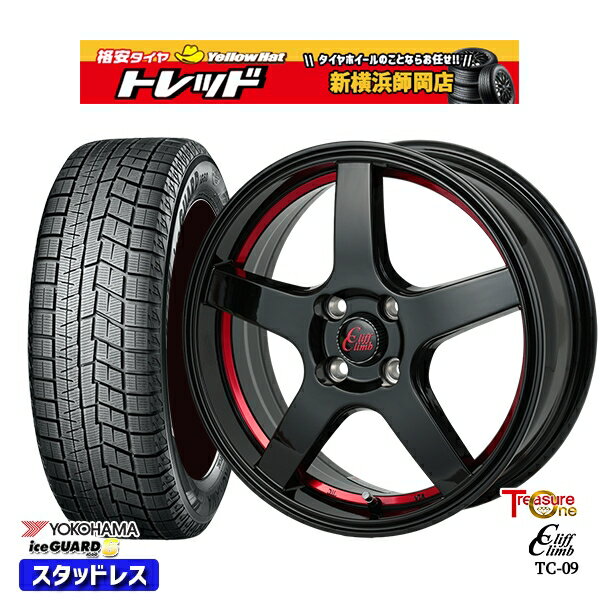 185/60R15 ヤリス ヴィッツ 2023〜2024年製 ヨコハマ アイスガード IG60 トレジャーワン クリフクライム TC09 BK/レッド 15インチ 5.5J 4H100 新品 スタッドレス1台分4本セット