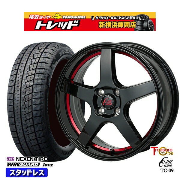 【取付対象】155/65R14 N-BOX タント 2023年製 ネクセン WINGUARD ice2 トレジャーワン クリフクライム TC09 BK/レッド 14インチ 4.5J 4穴 100 スタッドレスタイヤホイール4本セット 送料無料