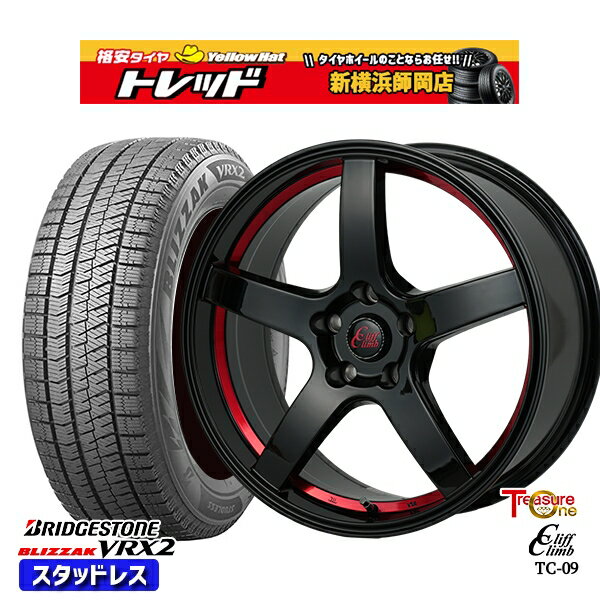 【取付対象】215/45R17 プリウス レガシィ 2022〜2023年製 ブリヂストン ブリザック VRX2 トレジャーワン クリフクライム TC09 BK/レッド 17インチ 7.0J 5穴 100 スタッドレスタイヤホイール4本セット 送料無料