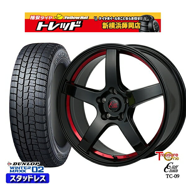 【取付対象】215/45R17 91T プリウス レガシィ 2023年製 ダンロップ ウィンターマックス WM02 ■並行輸入 トレジャーワン クリフクライム TC09 BK/レッド 17インチ 7.0J 5穴 100 スタッドレスタイヤホイール4本セット 送料無料