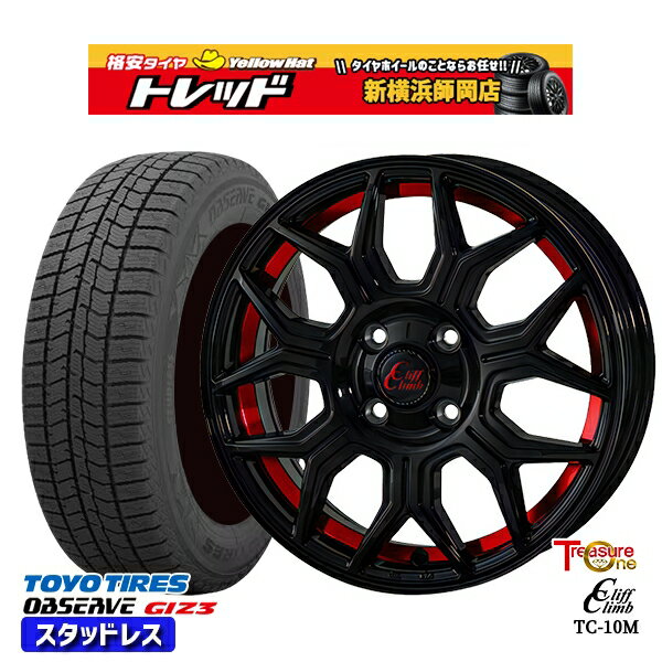 165/55R15 N-BOX タント 2024年製 トーヨー オブザーブ ギズ3 トレジャーワン クリフクライム TC10M BK/レッド 15インチ 5.0J 4H100 スタッドレスタイヤホイール4本セット