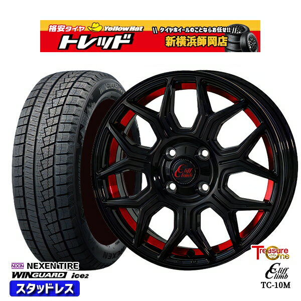 155/65R14 N-BOX タント 2023〜2025年製 ネクセン ウィンガードアイス2 トレジャーワン クリフクライム TC10M BK/レッド 14インチ 4.5J 4H100 新品 スタッドレス1台分4本セット