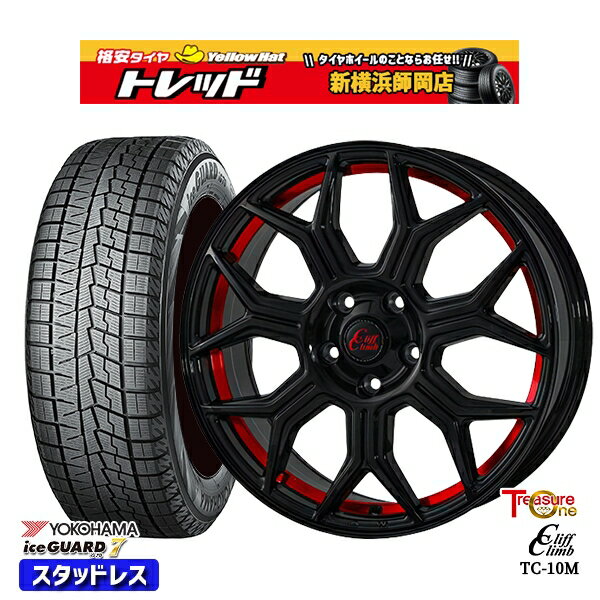 225/55R18 デリカD5 エクストレイル 2022〜2023年製 ヨコハマ アイスガード IG70 トレジャーワン クリフクライム TC10M BK/レッド 18インチ 7.0J 5H114.3 スタッドレスタイヤホイール4本セット