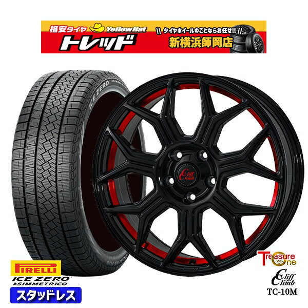 225/45R18 クラウン レヴォーグ 2022〜2023年製 ピレリ アイスゼロアシンメトリコ トレジャーワン クリフクライム TC10M BK/レッド 18インチ7.0J 5H114.3 スタッドレスタイヤホイール4本セット
