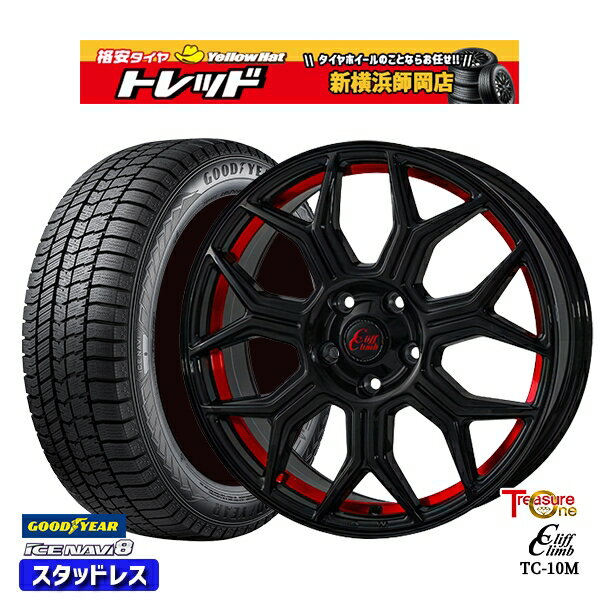 225/55R18 デリカD5 エクストレイル 2022〜2023年製 グッドイヤー アイスナビ8 トレジャーワン クリフクライム TC10M BK/レッド 18インチ 8.0J 5H114.3 スタッドレスタイヤホイール4本セット