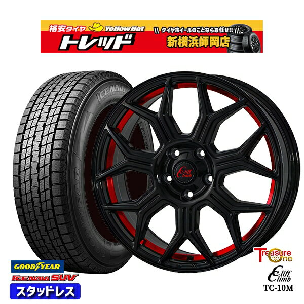 【取付対象】225/55R18 デリカD5 エクストレイル 2022〜2023年製 グッドイヤー アイスナビSUV トレジャーワン クリフクライム TC10M BK/レッド 18インチ 8.0J 5穴 114.3 スタッドレスタイヤホイール4本セット 送料無料