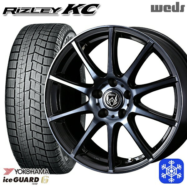 【取付対象】205/55R16 アクセラ リーフ 2022〜2023年製 ヨコハマ アイスガード IG60 Weds ウェッズ ライツレーKC ブラックポリッシュBC 16インチ 6.5J 5穴 114.3 スタッドレスタイヤホイール4本セット 送料無料