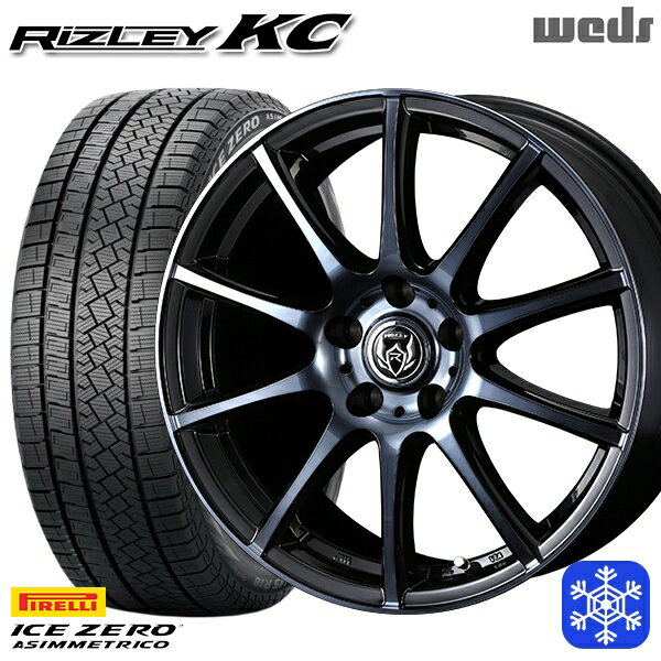 【取付対象】225/60R18 RAV4 NX 2022〜2023年製 ピレリ アイスゼロアシンメトリコ Weds ウェッズ ライツレーKC ブラックポリッシュBC 18インチ 7.5J 5穴 114.3 スタッドレスタイヤホイール4本セット 送料無料