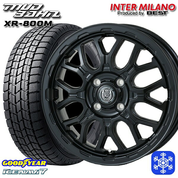 155/65R14 N-BOX タント 2022〜2023年製 グッドイヤー アイスナビ7 インターミラノ マッドバーン XR-800M MBK 14インチ 4.5J 4H100 スタッドレスタイヤホイール4本セット