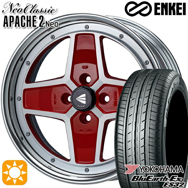 【取付対象】N-BOX 165/50R16 75V ヨコハマ ブルーアース ES32 ENKEI ネオクラシック アパッチ2 ネオ [Hi Disk] マシニングレッド 16インチ 5.5J 4H100 サマータイヤホイールセット