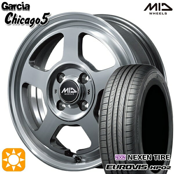 【取付対象】155/65R14 ネクセン ロードストーン ユーロビズ HP02 MID ガルシアシカゴ5 メタリックグレーポリッシュ 14インチ 4.5J 4H100 サマータイヤホイールセット
