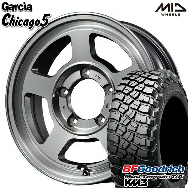 【取付対象】[5本セット]ジムニーシエラ LT215/75R15 100/97Q RBL BFグッドリッチ マッドテレーン T/A KM3 MID ガルシアシカゴ5 メタリックグレーポリッシュ 15インチ 6.0J 5H139.7 サマータイヤホイールセット