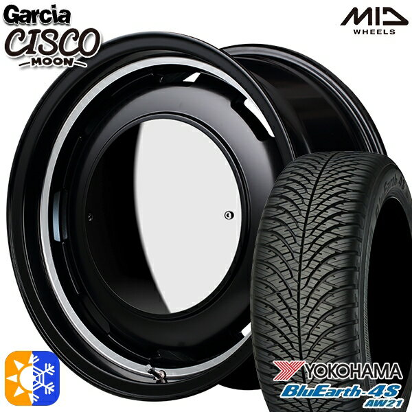 215/70R16 100H ヨコハマ ブルーアース 4S AW21 MID ガルシアシスコムーン セミグロスブラックリムヴァーレイポリッシュ 16インチ 6.0J 5H139.7 オールシーズンタイヤホイールセット