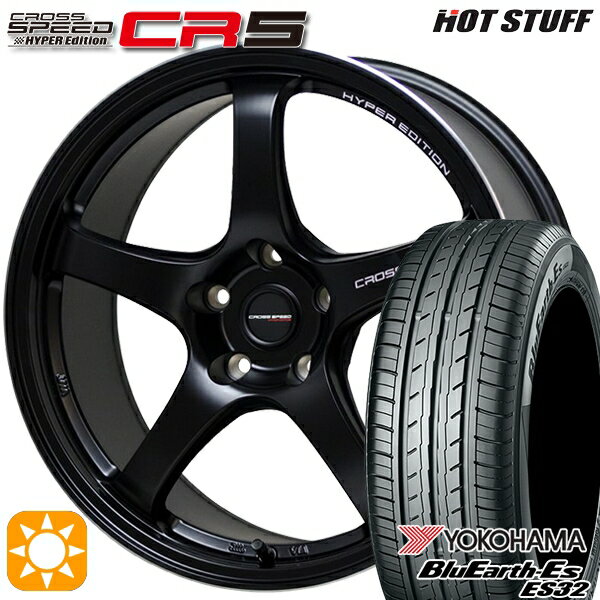 【取付対象】アウトランダー デリカD5 225/55R18 98V ヨコハマ ブルーアース ES32 HotStuff ホットスタッフ クロススピード CR5 セミグロスブラック 18インチ 8.5J 5H114.3 サマータイヤホイールセット