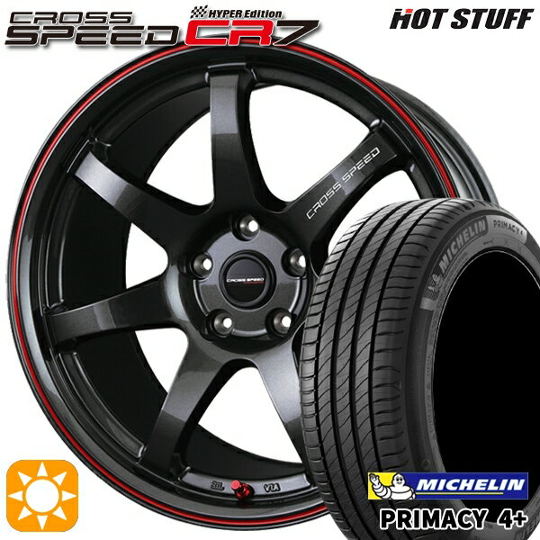 【取付対象】225/50R17 98Y XL ミシュラン プライマシー4プラス HotStuff ホットスタッフ クロススピード CR7 グロスガンメタレッドライン 17インチ 7.0J 5H114.3 サマータイヤホイールセット