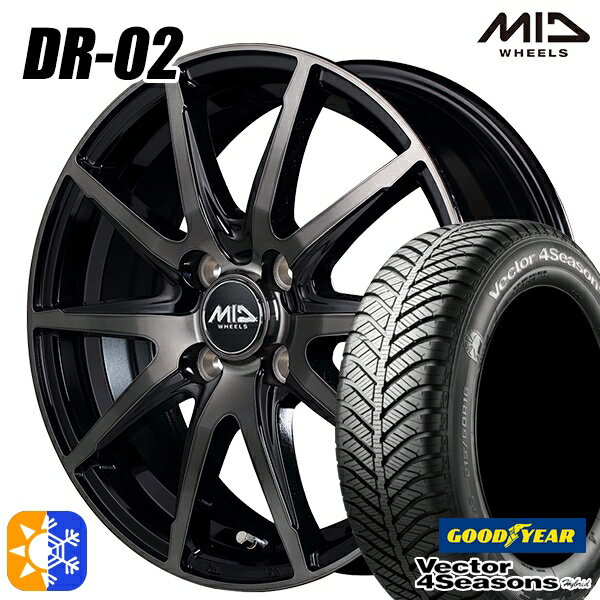 175/65R14 82H グッドイヤー ベクター フォーシーズンズ MID シュナイダー DR02 14インチ 5.5J 4H100 ブラックポリッシュ＋ブラッククリア オールシーズンタイヤホイールセット