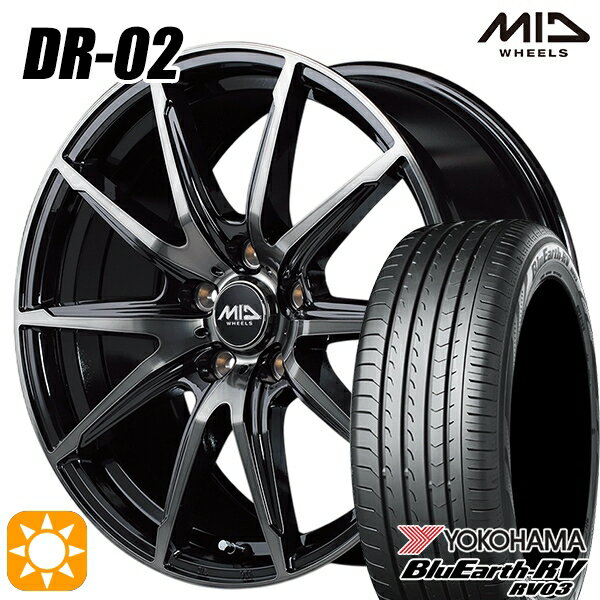 【取付対象】リーフ ノア 205/55R16 91W ヨコハマ ブルーアース RV03 MID シュナイダー DR02 ブラックポリッシュ＋ブラッククリア 16インチ 6.5J 5H114.3 サマータイヤホイールセット