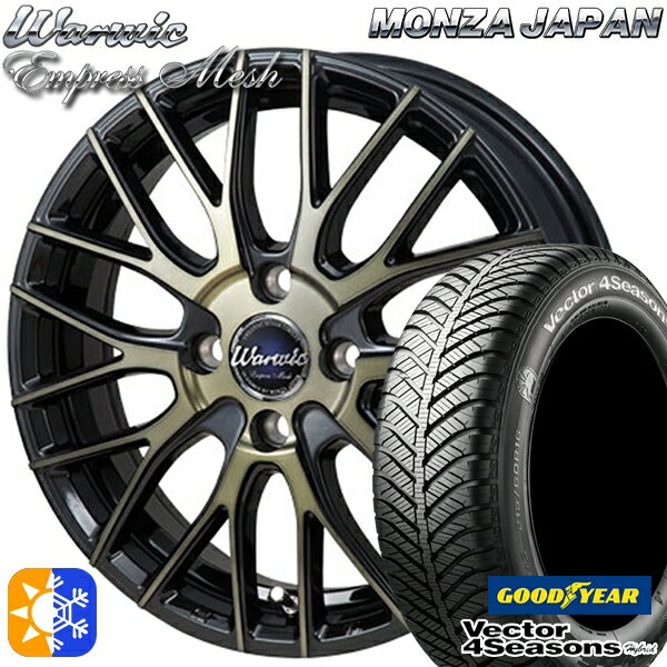 アクア ヤリス 195/50R16 84H グッドイヤー ベクター フォーシーズンズ モンツァ ワーウィック エンプレスメッシュ 16インチ 6.0J 4H100 ブラッククリア/ポリッシュ オールシーズンタイヤホイールセット
