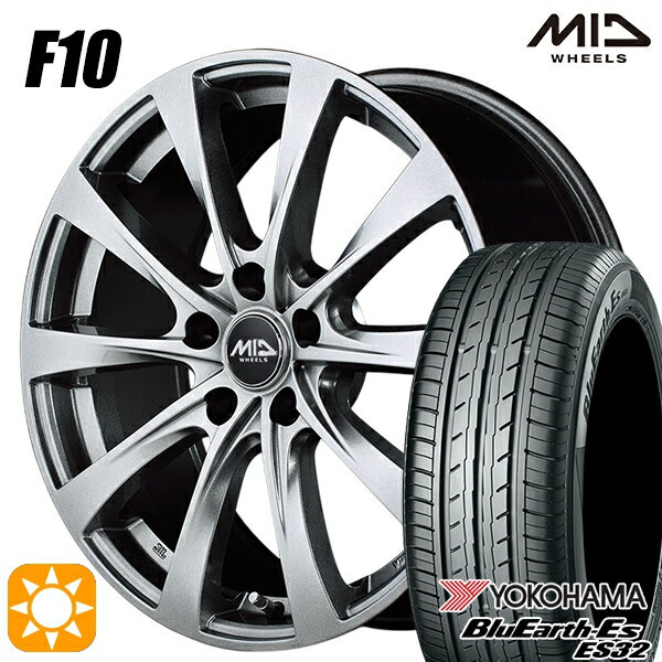【取付対象】エクストレイル アテンザ 225/55R17 97W ヨコハマ ブルーアース ES32 MID ユーロスピード F10 メタリックグレー 17インチ 7.0J 5H114.3 サマータイヤホイールセット