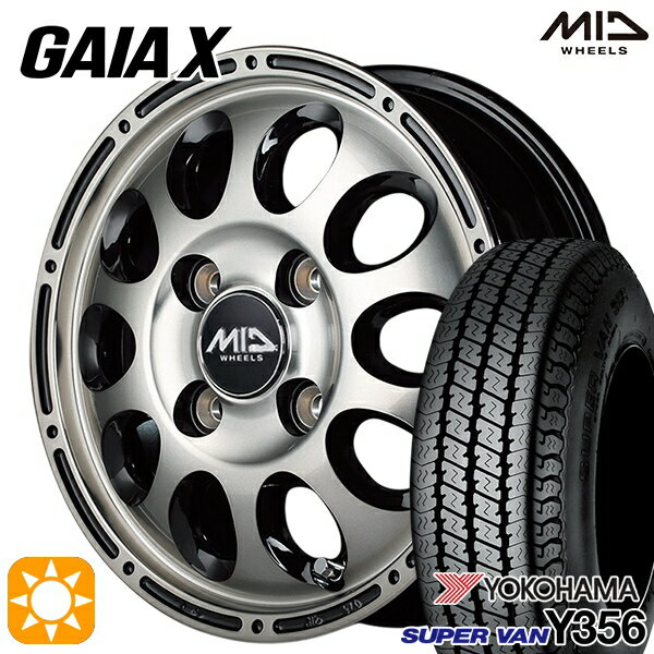 【0と5のつく日はP5倍！】 軽トラ 145/80R12 80/78N ヨコハマ スーパーバン Y356 MID ガイアクロス 12インチ 4.0J 4H100 ブラックポリッシュ/ブラッククリア サマータイヤホイールセット