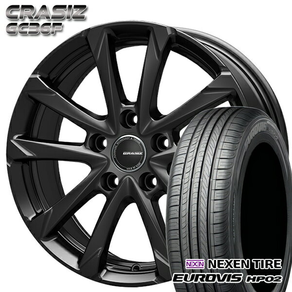 【取付対象】195/65R15 ネクセン ロードストーン ユーロビズ HP02 コーセイ クレイシズ GC36F グロッシーブラック 15インチ 6.0J 5H114.3 サマータイヤホイールセット