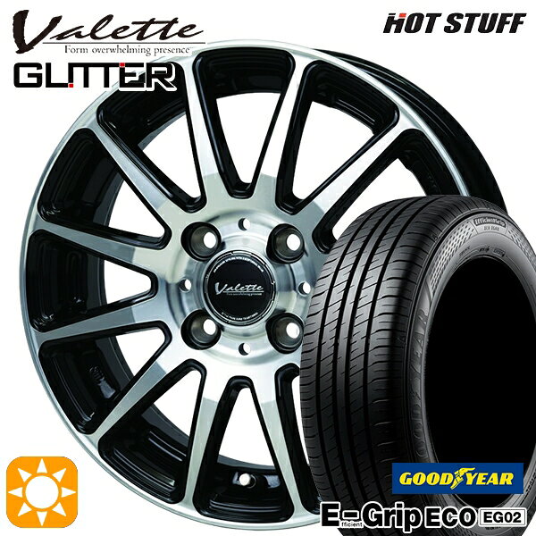 【取付対象】フィット デミオ 175/65R14 82S グッドイヤー エフィシェントグリップ EG02 ホットスタッフ ヴァレット グリッター BK/P 14インチ 5.0J 4H100 +38 サマータイヤホイールセット