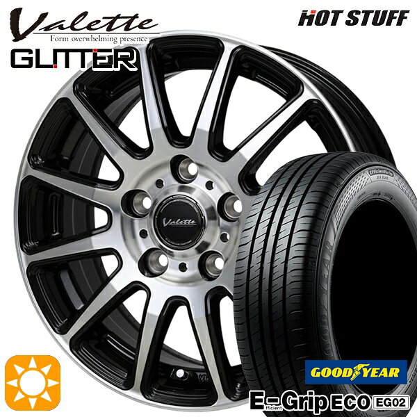 【取付対象】30/50プリウス カローラ 195/65R15 91H グッドイヤー エフィシェントグリップ EG02 ホットスタッフ ヴァレット グリッター BK/P 15インチ 6.0J 5H100 +43 サマータイヤホイールセット