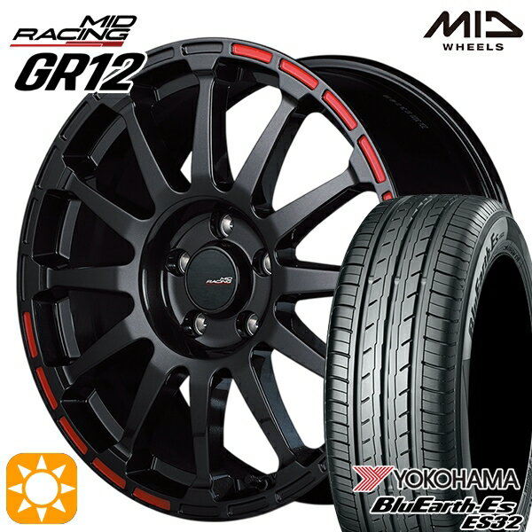 【取付対象】215/45R18 93W ヨコハマ ブルーアース ES32 MID RMPレーシング GR12 クリスタルブラック/ストロボレッド 18インチ 7.5J 5H114.3 サマータイヤホイールセット