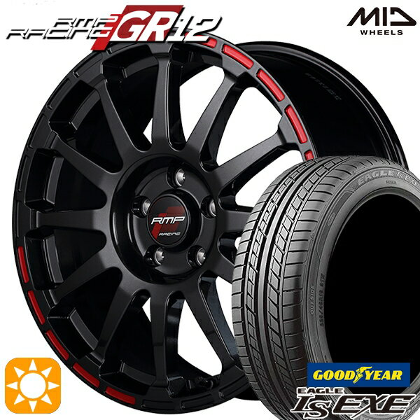 【取付対象】225/40R18 92W XL グッドイヤー イーグル LSEXE MID RMPレーシング GR12 18インチ 7.5J 5H114.3 クリスタルブラック/ストロボレッド サマータイヤホイールセット