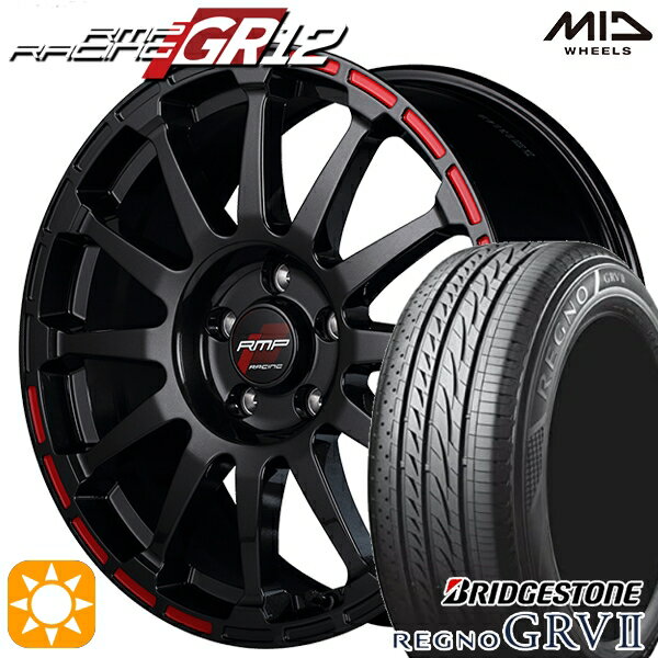 【取付対象】アイシス ノア 215/45R17 91W XL ブリヂストン レグノ GRV2 MID RMPレーシング GR12 クリスタルブラック/ストロボレッド 17インチ 7.0J 5H114.3 サマータイヤホイールセット