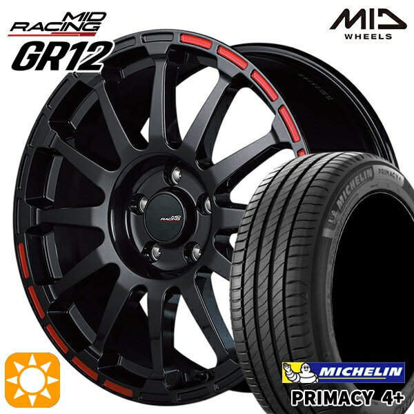 【取付対象】リーフ レヴォーグ 215/50R17 95W XL ミシュラン プライマシー4プラス MID RMPレーシング GR12 クリスタルブラック/ストロボレッド 17インチ 7.0J 5H114.3 サマータイヤホイールセット