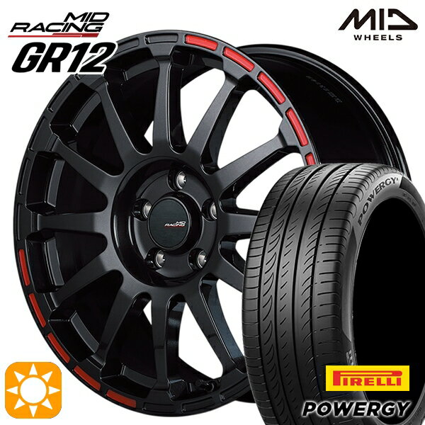 【取付対象】アイシス ノア 215/45R17 91W XL ピレリ パワジー MID RMPレーシング GR12 クリスタルブラック/ストロボレッド 17インチ 7.0J 5H114.3 サマータイヤホイールセット