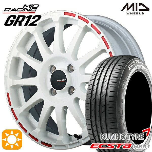 【取付対象】195/40R17 81W XL クムホ エクスタ HS51 MID RMPレーシング GR12 ホワイト/ストロボレッド 17インチ 7.0J 4H100 サマータイヤホイールセット