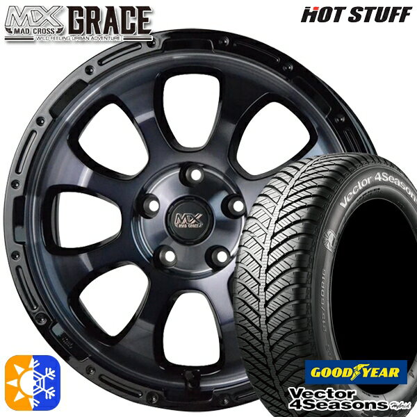 リーフ レヴォーグ 215/50R17 95H XL グッドイヤー ベクター フォーシーズンズ HotStuff ホットスタッフ マッドクロス グレイス 17インチ 7.0J 5H114.3 ブラッククリアリムブラック オールシーズンタイヤホイールセット